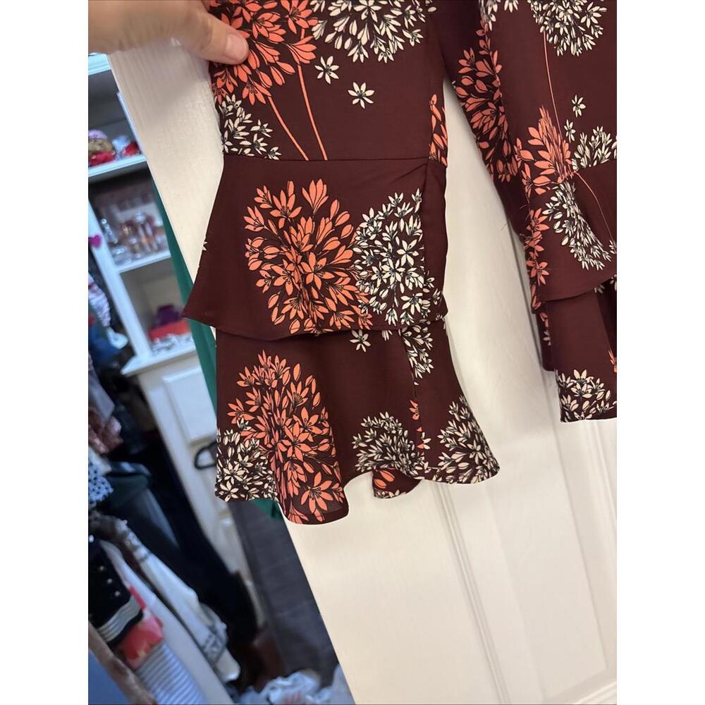 A.N.A. Burgundy Sheer Ruffled Top Blouse Long Bell Sleeves Sz XL. Work. Office - Picture 2 of 9